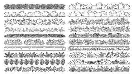 Fototapeta premium Set of different garden plants, bushes, hedges, flowers and grass borders