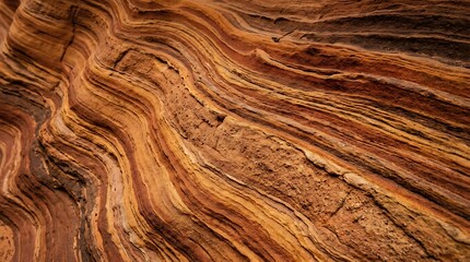 Fototapeta premium Abstract sandstone rock texture. Natural wavy geological patterns in orange and brown stone.