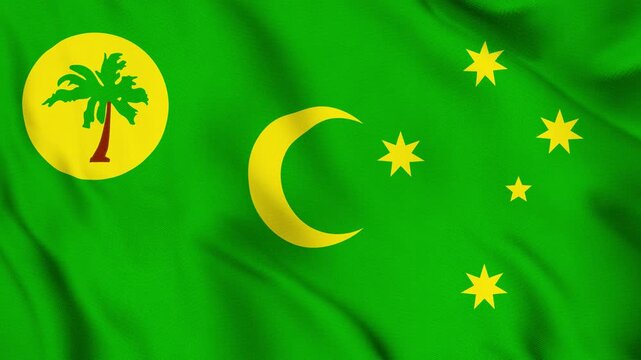 Cocos (Keeling) Islands National Flag Waving in Wind with Realistic Fabric Texture, Seamless Loop Animation 4K