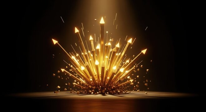 A bright golden firework explosion glowing in the dark night sky creating a beautiful abstract pattern of light and festive energy