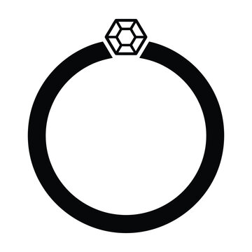 Black and white ring icon with gemstone symbol isolated on white background for web design