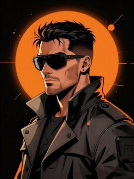 Stylish man wearing sunglasses in futuristic setting