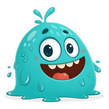 Happy cartoon blue slime monster with big eyes smiling