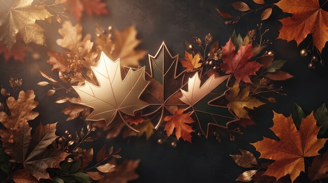 Thanksgiving (Canada) abstract new background design 2026 Close up of colorful autumn leaves with dew drops in natural setting illustration
