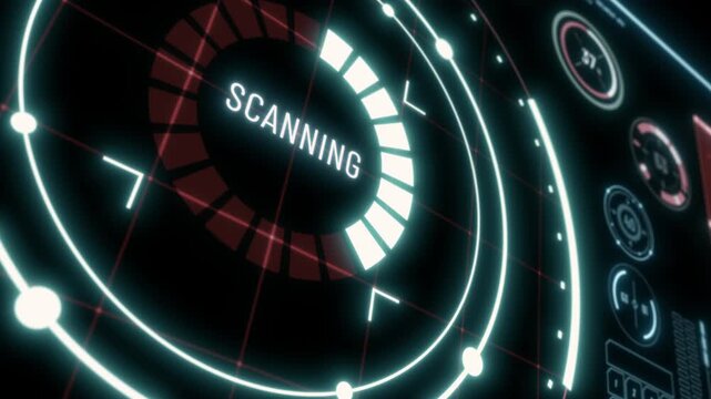 A sci-fi military-style analysis radar HUD screen with perspective, glowing in blue and red