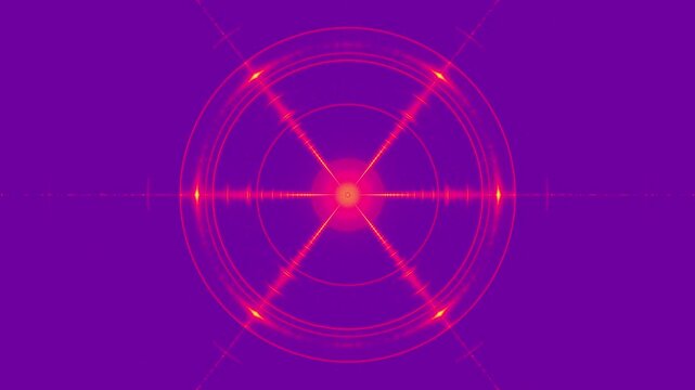 vibrant purple background, glowing red laser beams, circular target symbol, futuristic interface design, digital