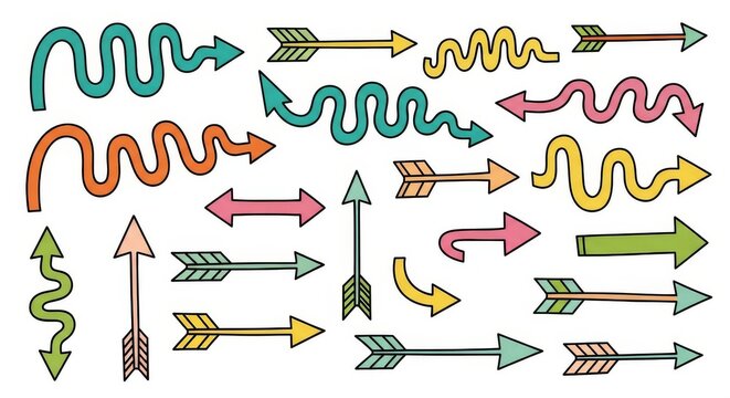 Hand-drawn colorful wave arrows for business flow and direction. Vector-style motion graphics illustrating movement, trends, and dynamic progress.