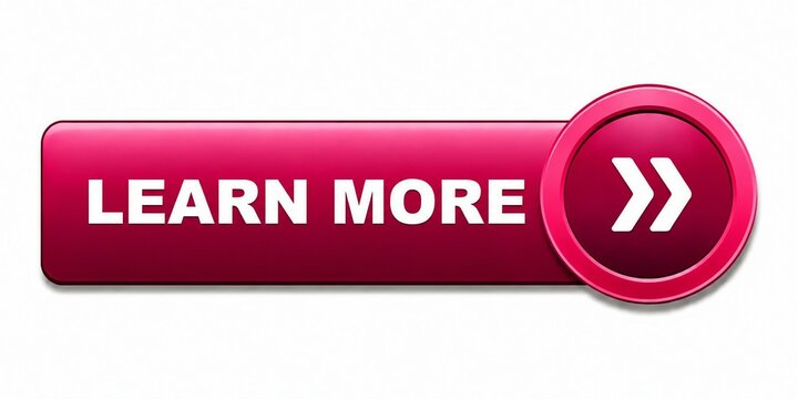 Bright red learn more button with double arrow icon