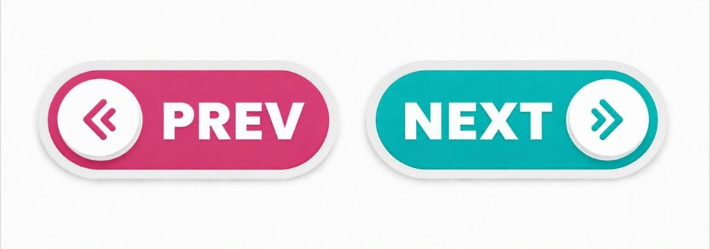 Flat design navigation buttons with prev and next labels in pastel colors