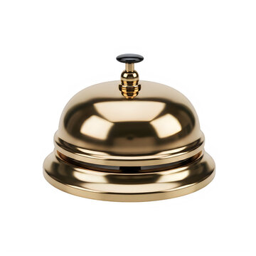 Golden bell on a white surface ready to ring isolated on transparent background
