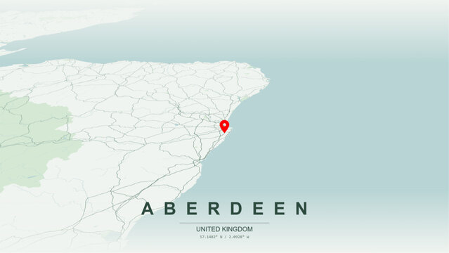 Modern minimalist vector map of Aberdeen, Scotland. High-quality scalable illustration of Aberdeen geographic boundaries along North Sea coastline, River Dee and River Don estuaries for posters design