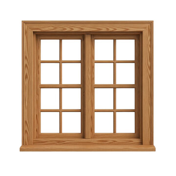 Double hung wooden window with grid panes isolated transparent background isolated on transparent background