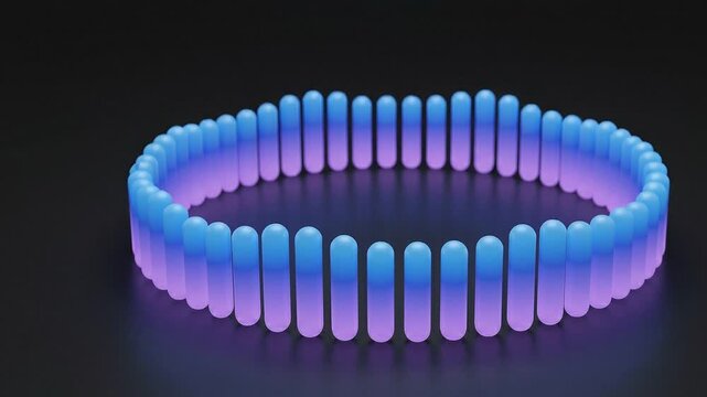 Abstract circular digital voice assistant waveform pulsing rhythmically in glowing neon light