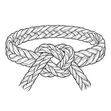 Hand drawn sketch of thick seaweed rope belt isolated on white background. Black line art illustration.