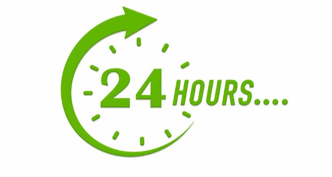 Green circular clock arrow showing twenty four hours continuous time