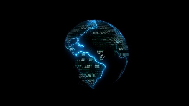 technology earth digital global background.Hologram globe on dark space background. Rotating globe.