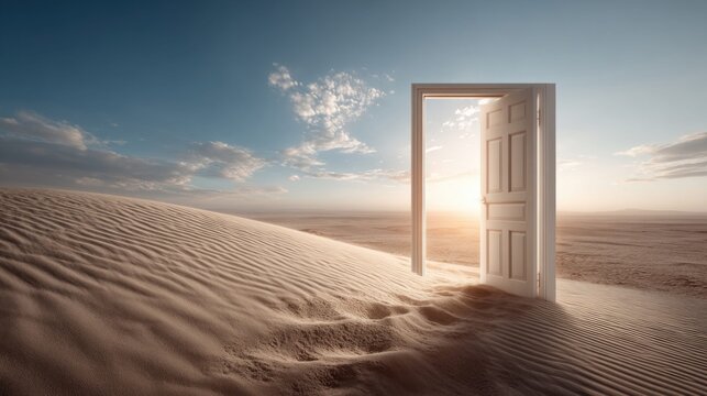 Hopeful journey through the desert towards a bright future