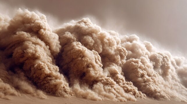 Dramatic sandstorm sweeping across vast arid terrain