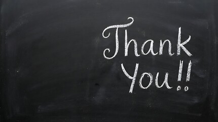 Fototapeta premium Thank you written in white chalk on a black chalkboard background