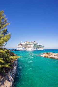 CocoCay, Bahamas - February 22, 2026: Royal Caribbean cruise ships Utopia of the Seas and Liberty of the Seas  docked at the private port of CocoCay in the Caribbean Island of Bahamas 