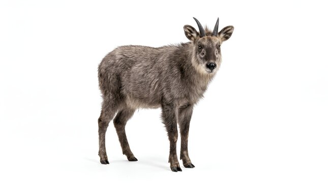 A full body portrait of a Japanese Serai standing isolated on white background.