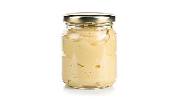 A jar of mayonnaise on a white background