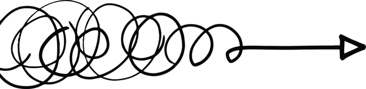 Abstract scribble arrow showing progress from chaotic mess to straight line for business transition.