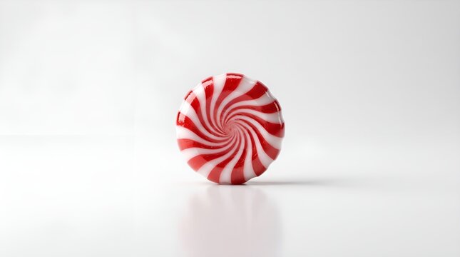 A single round peppermint swirl candy isolated on white background.