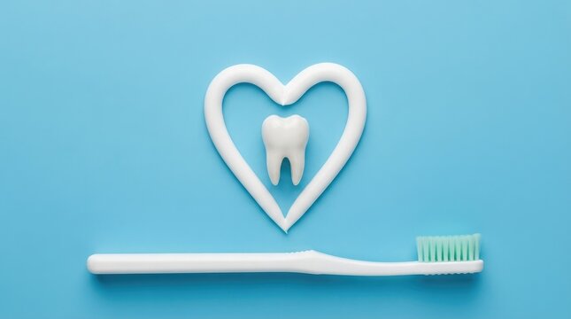 A conceptual image showing a healthy tooth inside a heart shape with a toothbrush for world heart day representing the connection between oral health