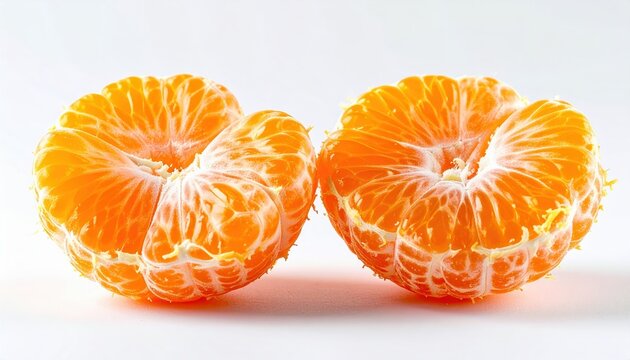 Half peeled mandarin isolated on white background, fresh citrus photography