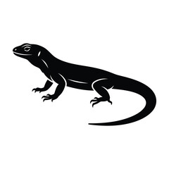 Fototapeta premium Black lizard silhouette standing on white background
