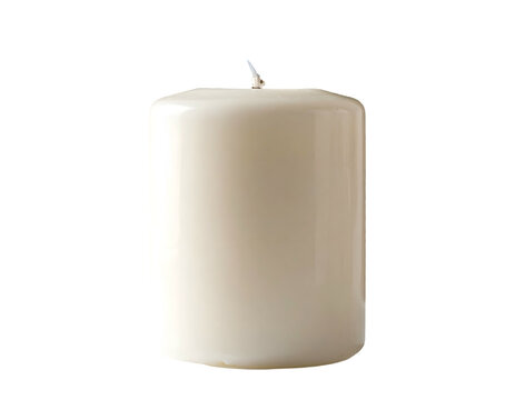 Single Unlit White Pillar Candle Isolated on Pure Black Background for Relaxation and Decorative Home Interior Design