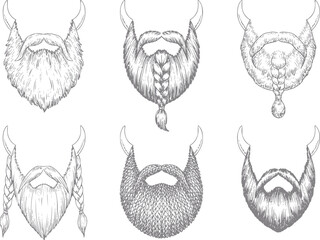 Conjunto de estilos de barba vikinga dibujados a mano con trenzas y bigotes para hombres aislados sobre fondo blanco © StockMingle