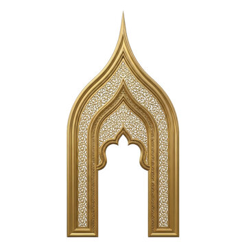 Intricate golden ornate archway design isolated on transparent background
