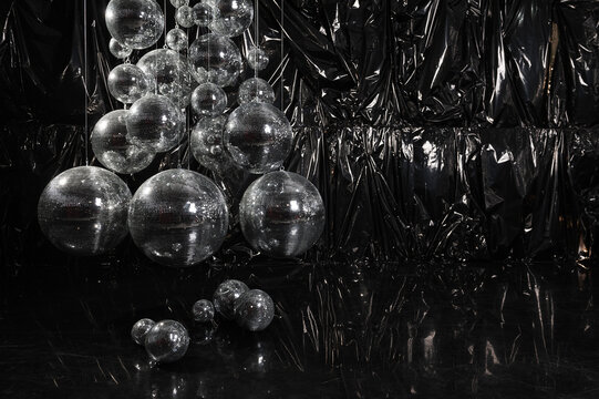 Disco mirrorball installation background creating nightlife atmosphere
