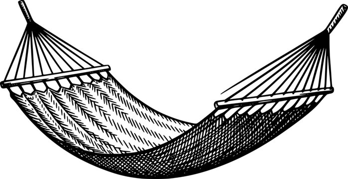 Una l&iacute;nea cl&aacute;sica en blanco y negro de una c&oacute;moda hamaca colgante para el tiempo de relajaci&oacute;n y ocio