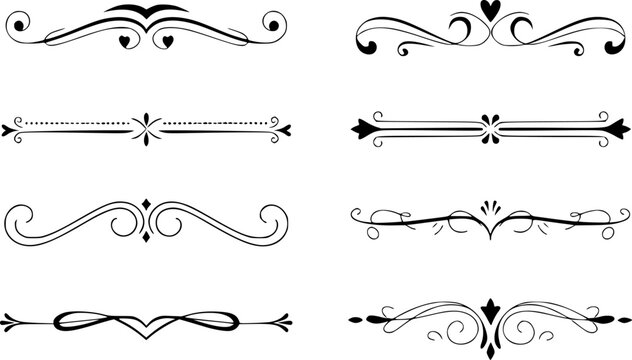 Una colecci&oacute;n de divisores caligr&aacute;ficos vintage y florituras ornamentadas para dise&ntilde;os de texto decorativos
