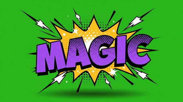 Comic book style magic text animation on green screen, pop explosion for motion and social media speech bubble