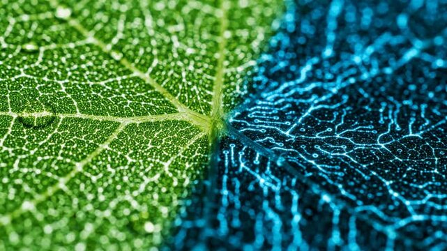 Nature meets technology: organic leaf merging with digital circuit board pattern fusion