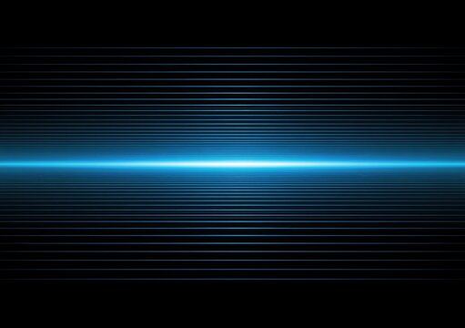 Horizontal blue light stripe bisects dark, lined, futuristic horizon
