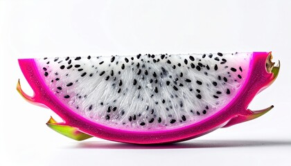 Fototapeta premium Single dragon fruit slice isolated on white background, macro food photography