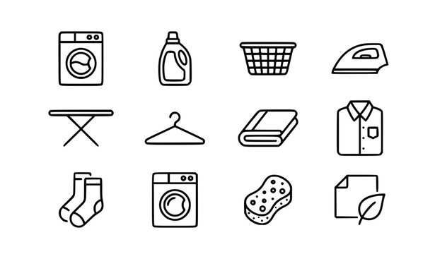 Minimal Laundry Essentials Thin Line Icon Pack with Washing and Cleaning Symbols Vector Illustration