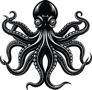 Black and white octopus illustration