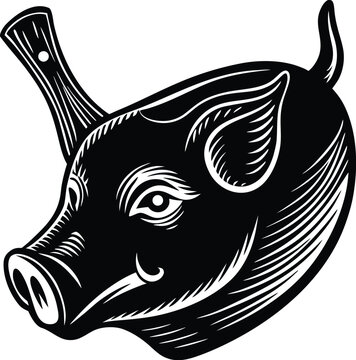 Black stylized pig head vector illustration