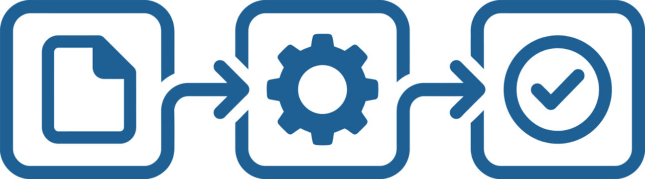 Graphic design icon set of document processing and workflow step by step