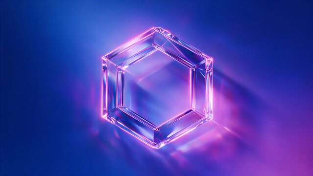 Glowing transparent hexagonal crystal abstract futuristic geometric background