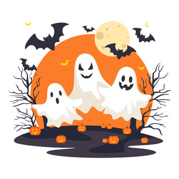 Ghosts, Halloween, pumpkins, illustrations for Halloween-themed projects