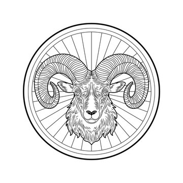 line art, Aries zodiac sign, circular design