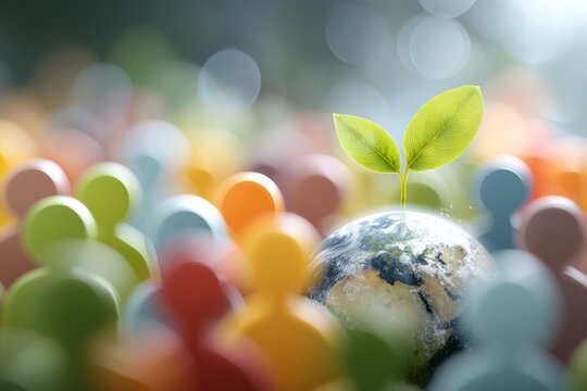 Planetary blossoming: nature's triumph over adversity. Digital society network. World environment in bloom: a rich composition of nature's wonders. Internet communication icon.