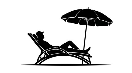 Person relaxing on lounge chair with parasol black silhouette © Selim Studio